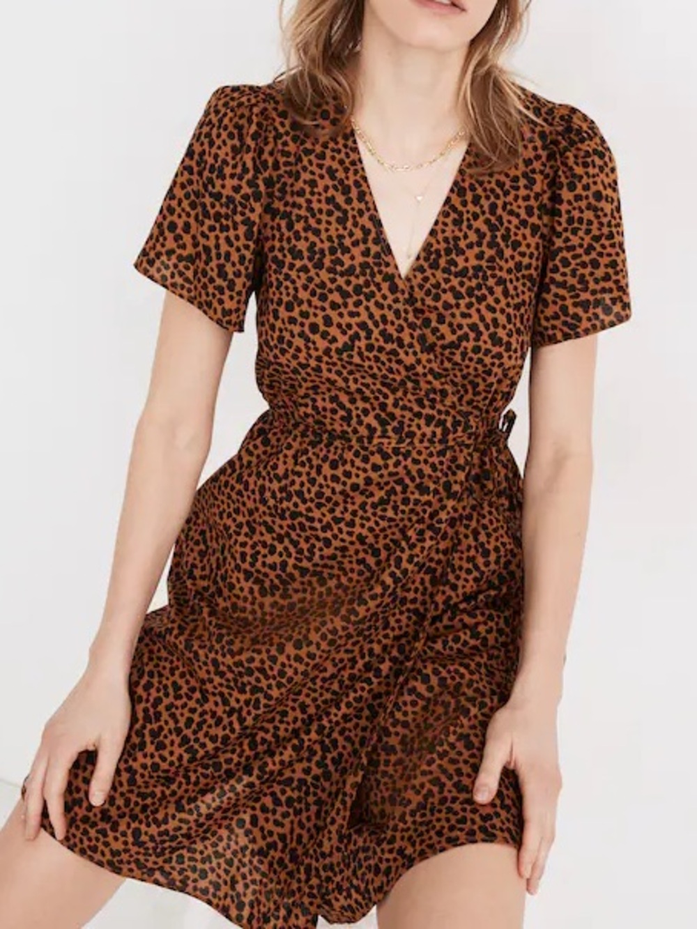 Madewell Flutter-Sleeve Wrap Mini Dress in Painted Leopard | Size Small